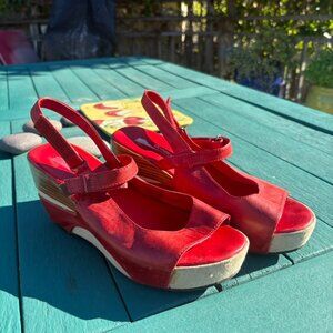 Antelope Red Leather Wedge Sandals